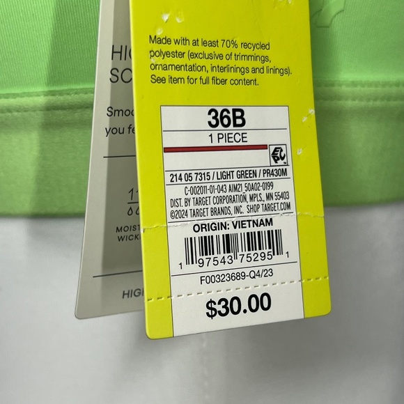 NWT All in Motion High Support Zip Front Sculpt Lime Green Sports Bra Size 36B - Picture 10 of 10